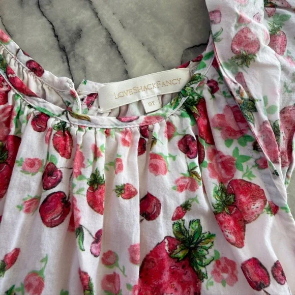 LoveShackFancy Girls Floral Strawberry Print Dress 10 - Picture 4 of 5